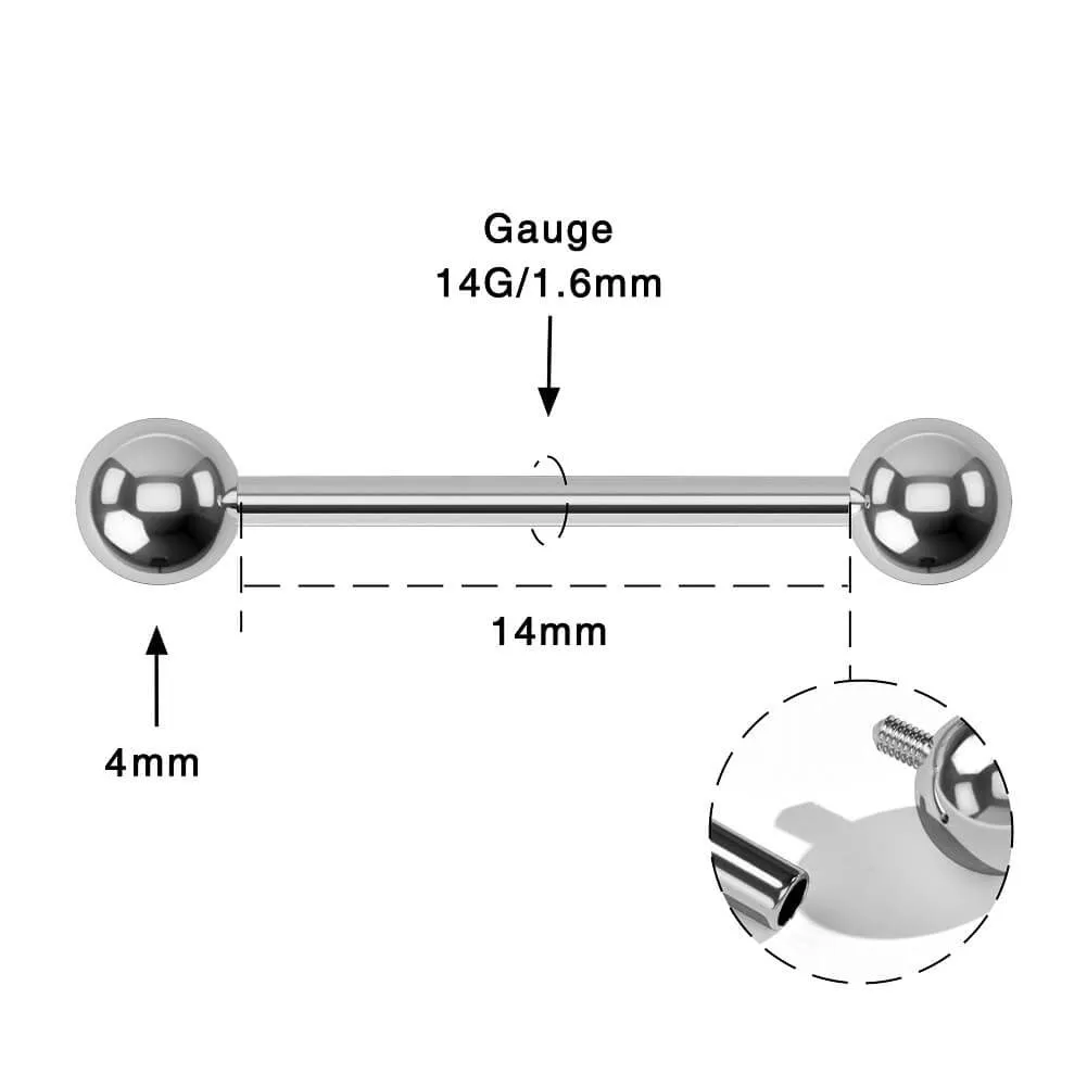 2PCS 14G Titanium Internally Threaded Nipple Rings