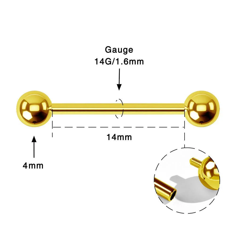 2PCS 14G Titanium Internally Threaded Nipple Rings