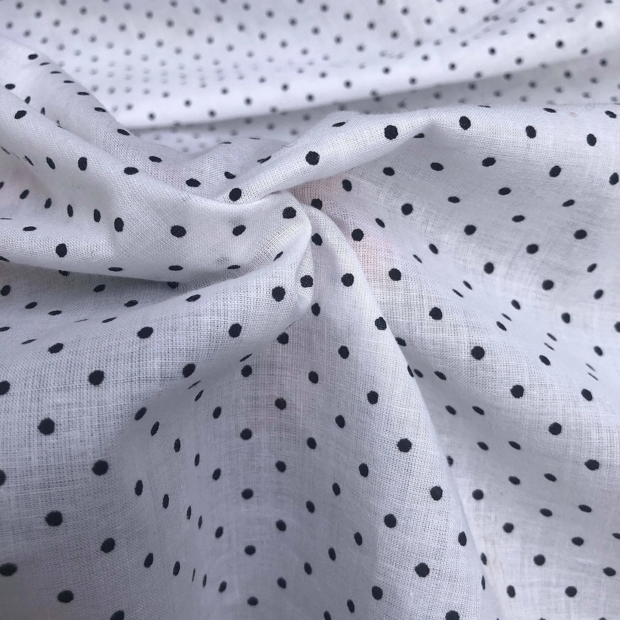 58" Black & White 100% Cotton Polka Dot Print Woven Fabric By the Yard