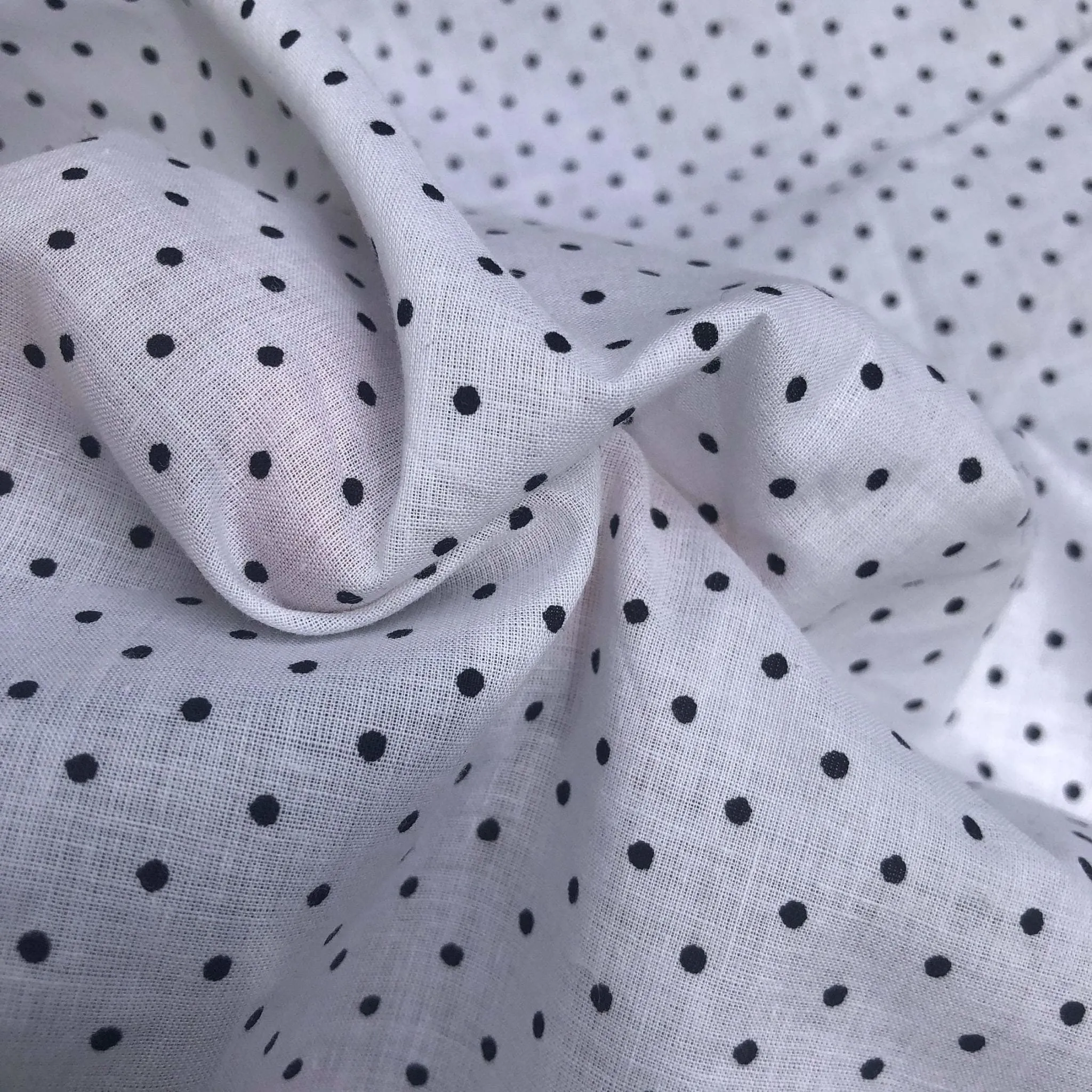 58" Black & White 100% Cotton Polka Dot Print Woven Fabric By the Yard