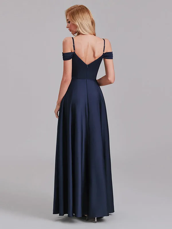 A-Line Spaghetti Straps Off The Shoulder Bridesmaid Dresses With Slit