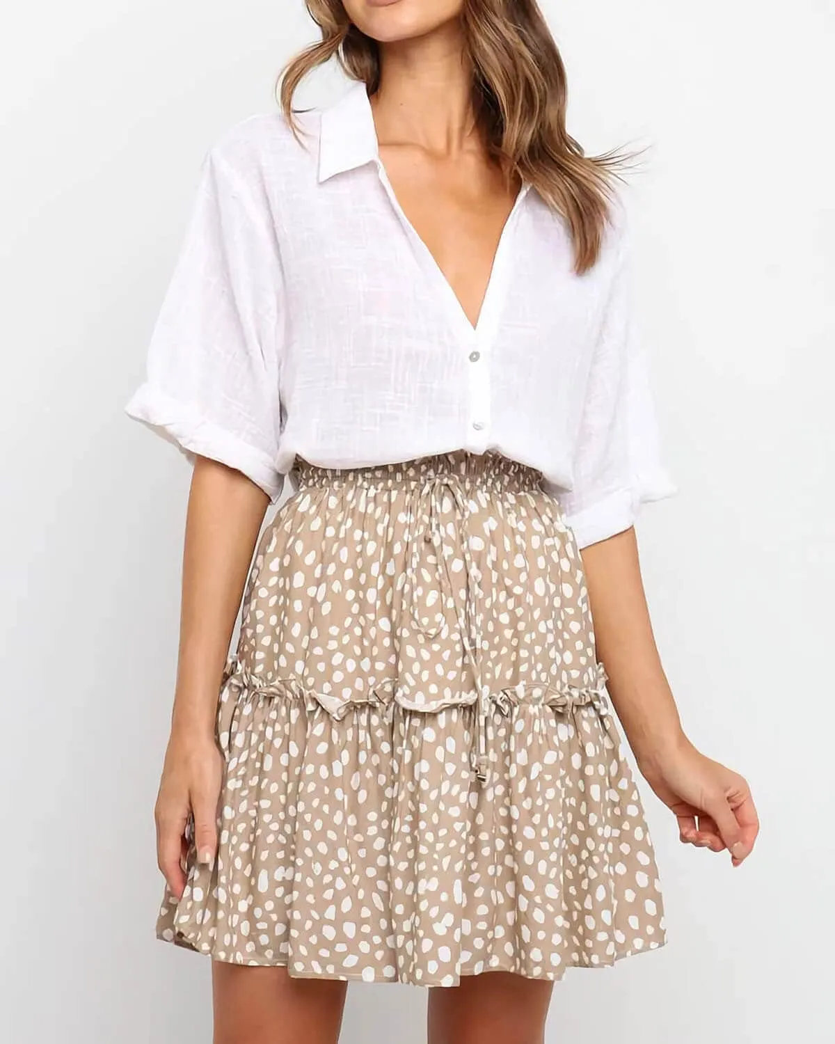 Alelly Women's Summer Cute High Waist Ruffle Skirt Floral Print Swing Beach Mini Skirt