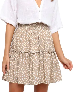 Alelly Women's Summer Cute High Waist Ruffle Skirt Floral Print Swing Beach Mini Skirt
