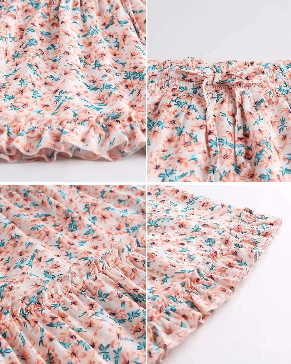 Alelly Women's Summer Cute High Waist Ruffle Skirt Floral Print Swing Beach Mini Skirt