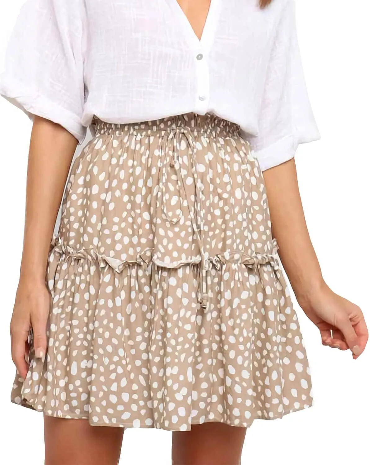 Alelly Women's Summer Cute High Waist Ruffle Skirt Floral Print Swing Beach Mini Skirt