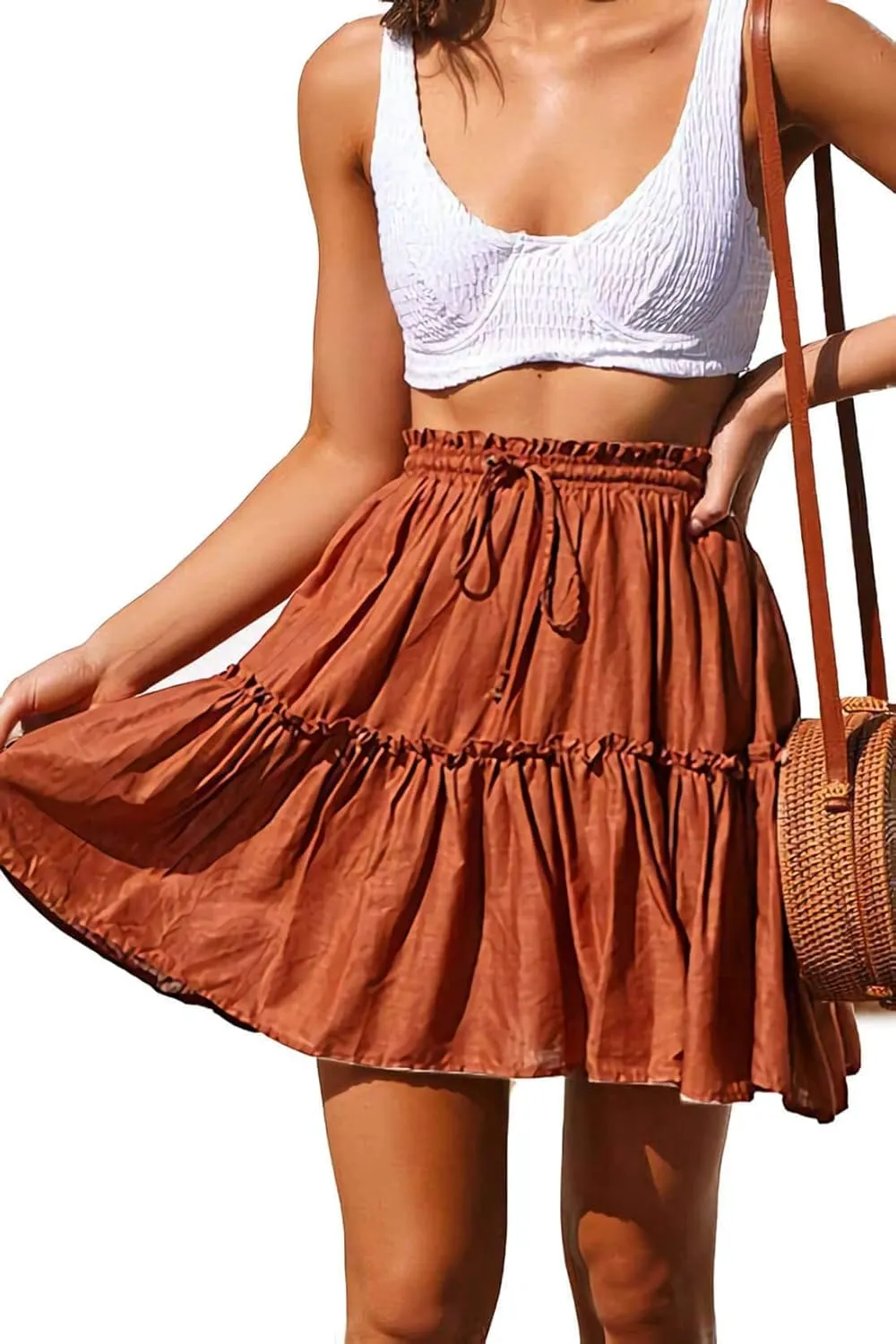 Alelly Women's Summer Cute High Waist Ruffle Skirt Floral Print Swing Beach Mini Skirt