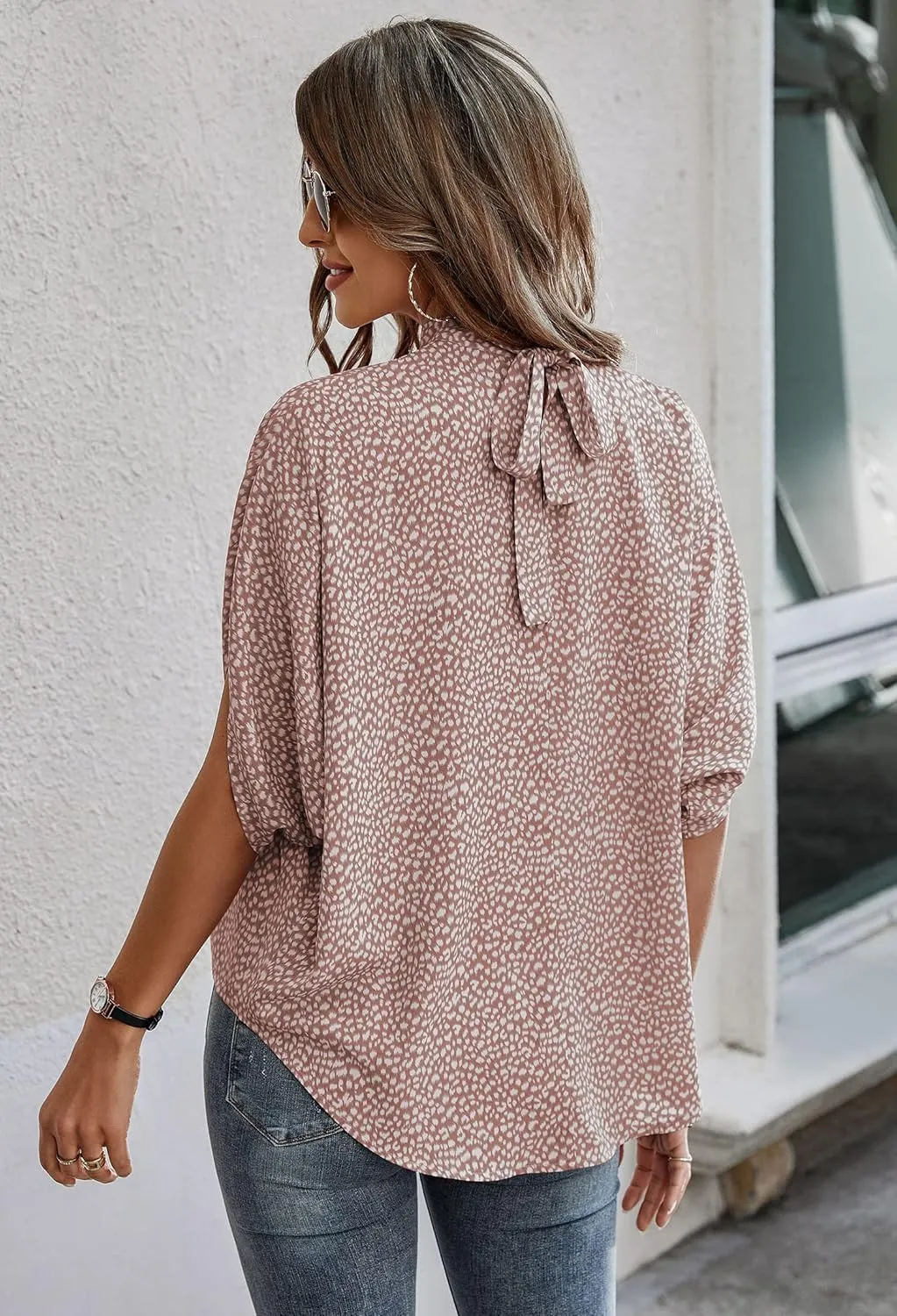 Angashion Womens Tops, Short Sleeve Casual Summer Top Solid Color Self Tie Loose Fit Drape Tunic Blouses Shirts