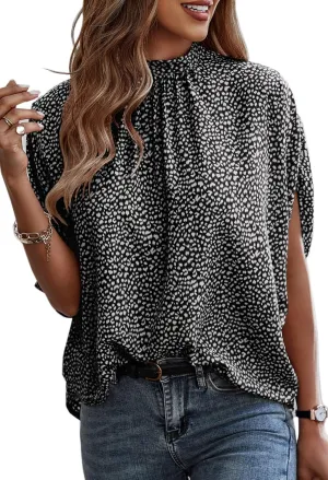 Angashion Womens Tops, Short Sleeve Casual Summer Top Solid Color Self Tie Loose Fit Drape Tunic Blouses Shirts
