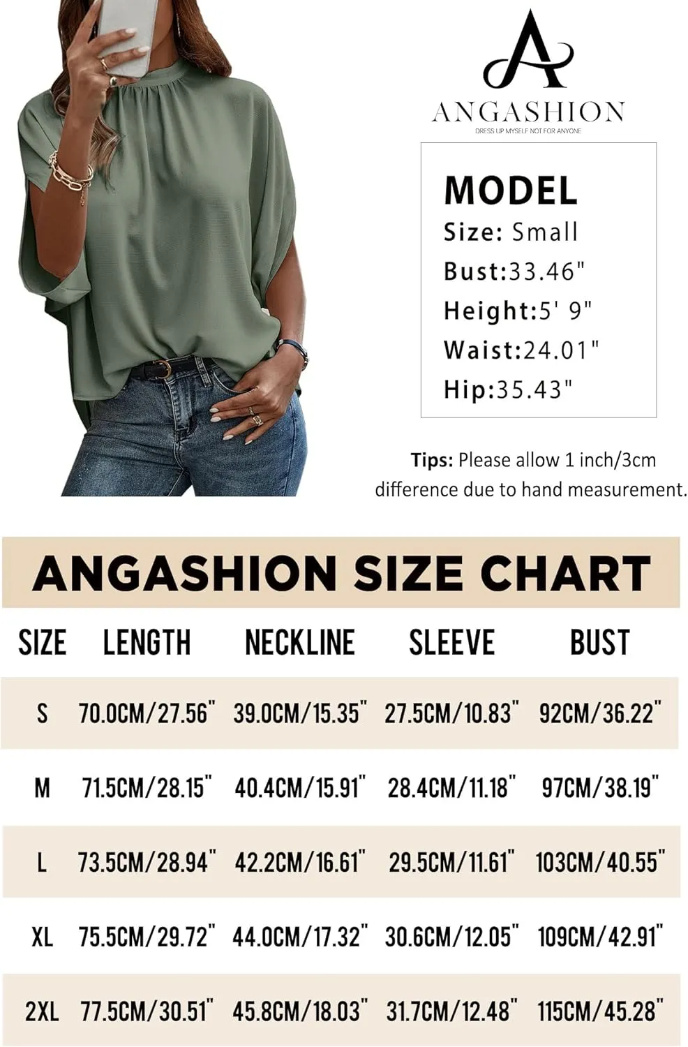 Angashion Womens Tops, Short Sleeve Casual Summer Top Solid Color Self Tie Loose Fit Drape Tunic Blouses Shirts