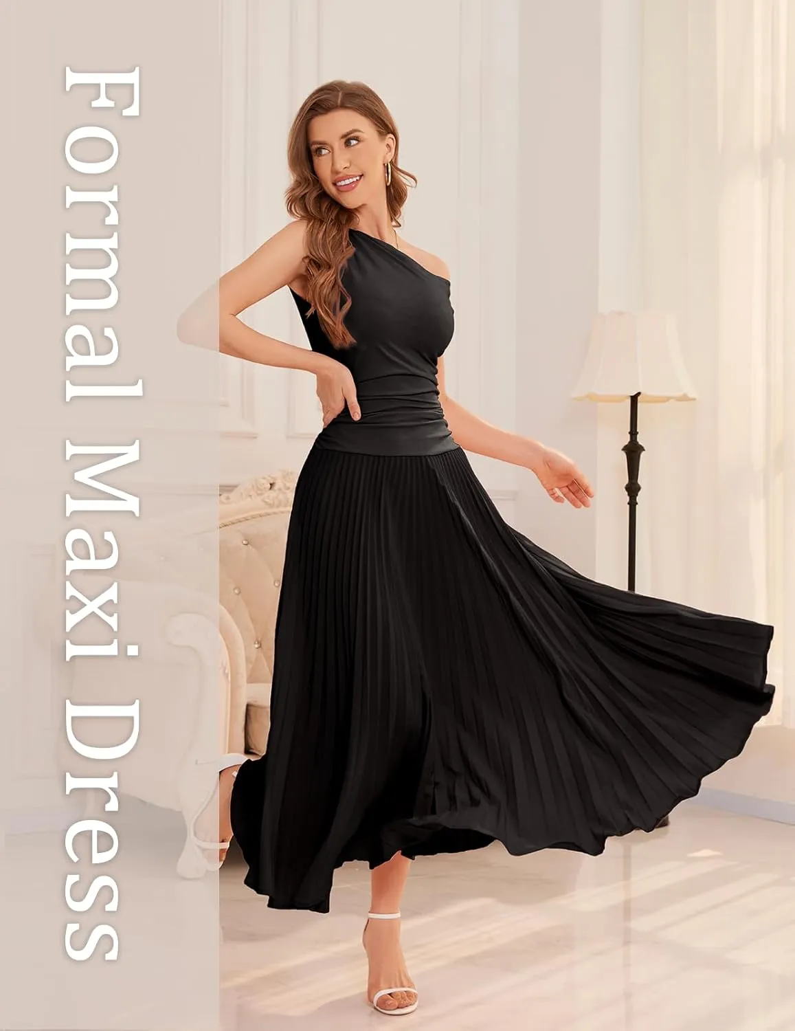Bbonlinedress Formal Maxi Prom One Shoulder Pleated Cocktail Dress Women Wedding Guest Summer Daily Long Party Dresses