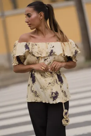 Blusa off shoulder malhada