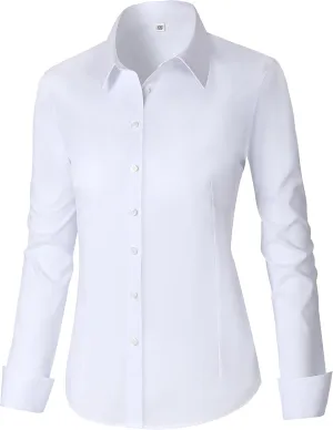 CUNLIN Womens Cotton Button Down Shirts for Women Fitted Long Sleeve Formal Dress Shirt Work Blouses Tops