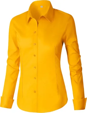 CUNLIN Womens Cotton Button Down Shirts for Women Fitted Long Sleeve Formal Dress Shirt Work Blouses Tops