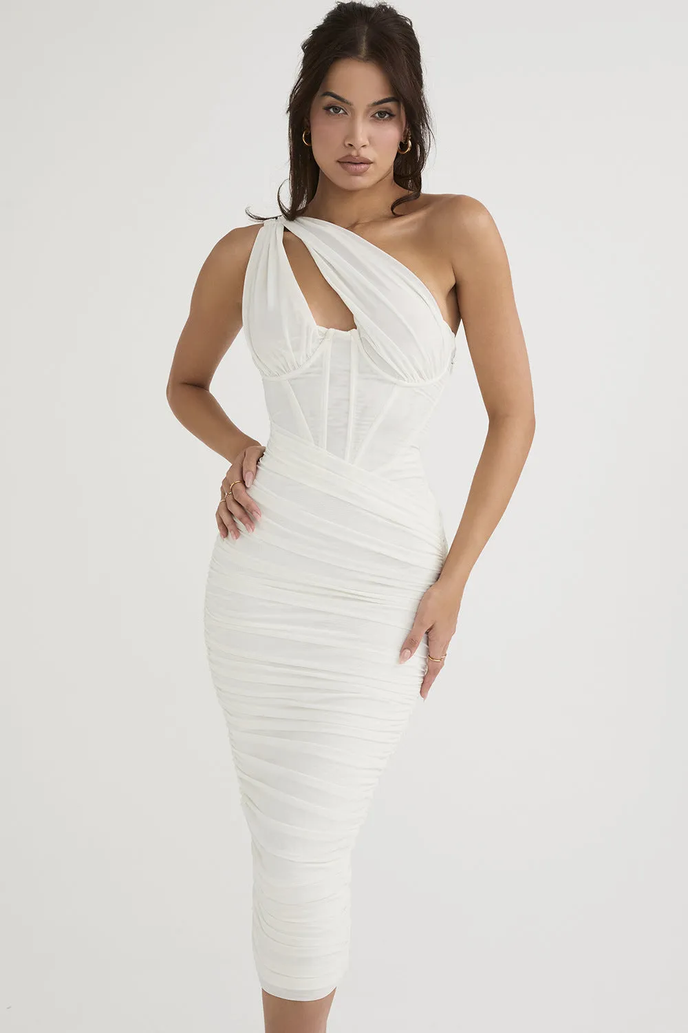 DEANWANGKT AliExpress  Independent Station EBAP Solid Color Pleated Shoulder Fishbone Hollow Dress