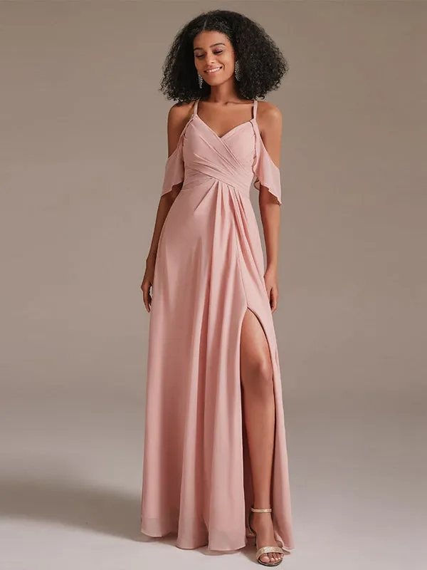 Elegant Spaghetti Strap Side Slit Formal Bridesmaid Dress