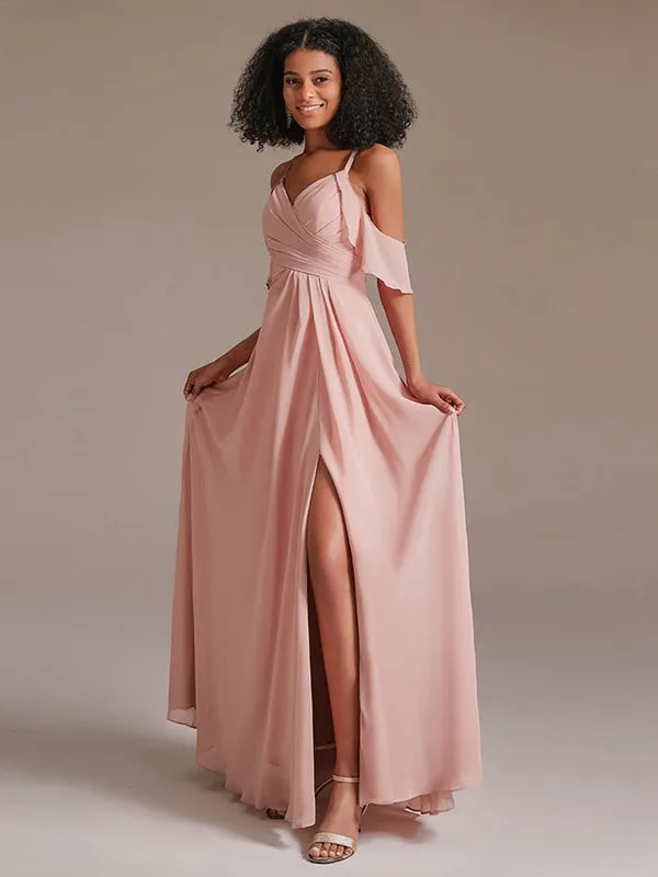 Elegant Spaghetti Strap Side Slit Formal Bridesmaid Dress