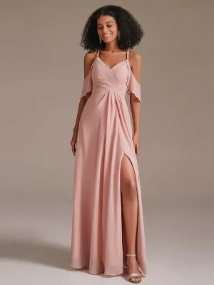 Elegant Spaghetti Strap Side Slit Formal Bridesmaid Dress