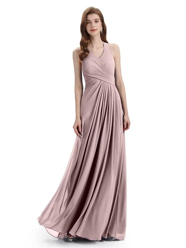 Elegant V-neck Side Slit Floor Length Bridesmaid Dresses