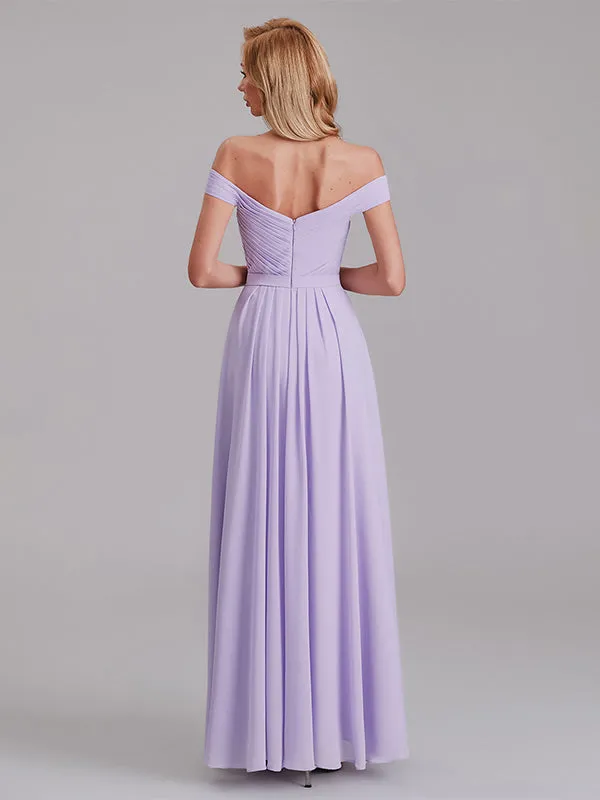 Fabulous Off The Shoulder Pleated Long Bridesmaid Dresses With Slit