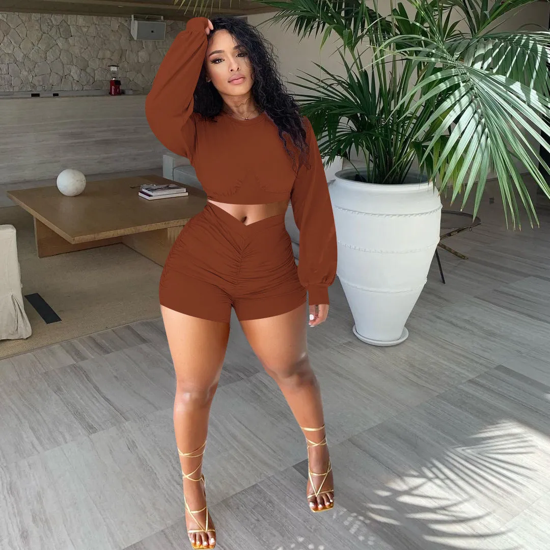Fashion solid color pleated suit（AY1558)