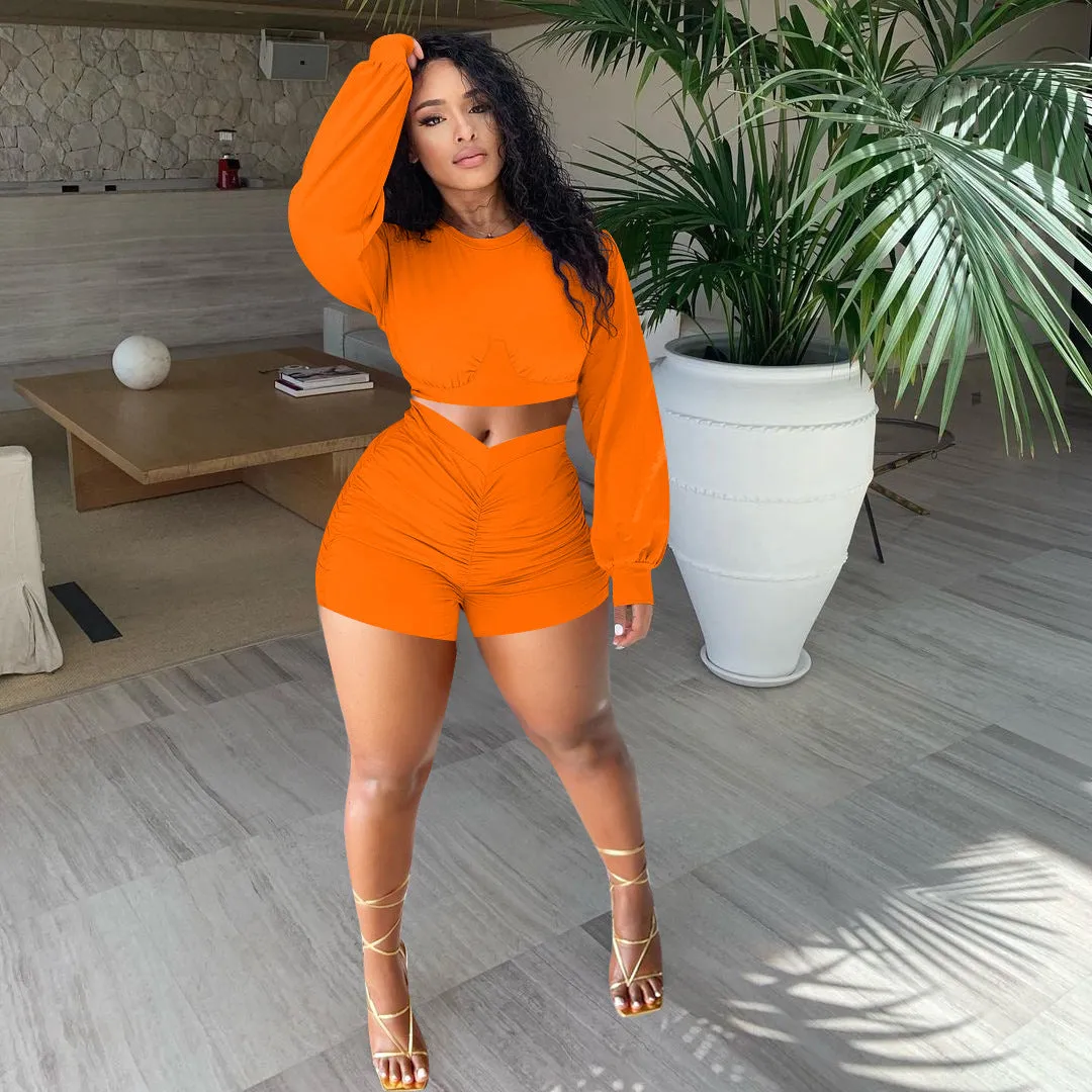 Fashion solid color pleated suit（AY1558)