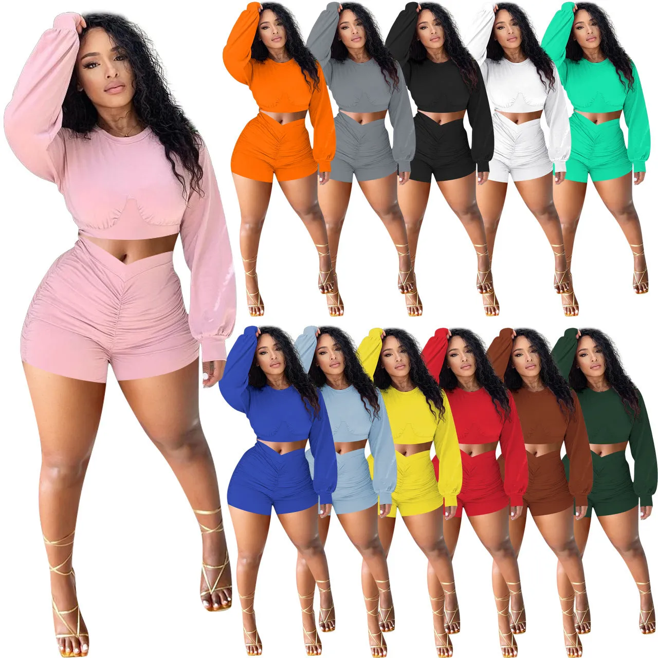 Fashion solid color pleated suit（AY1558)