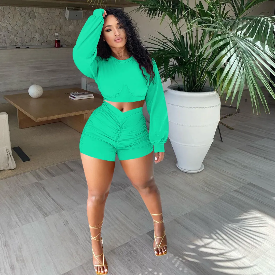 Fashion solid color pleated suit（AY1558)
