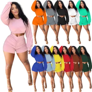 Fashion solid color pleated suit（AY1558)