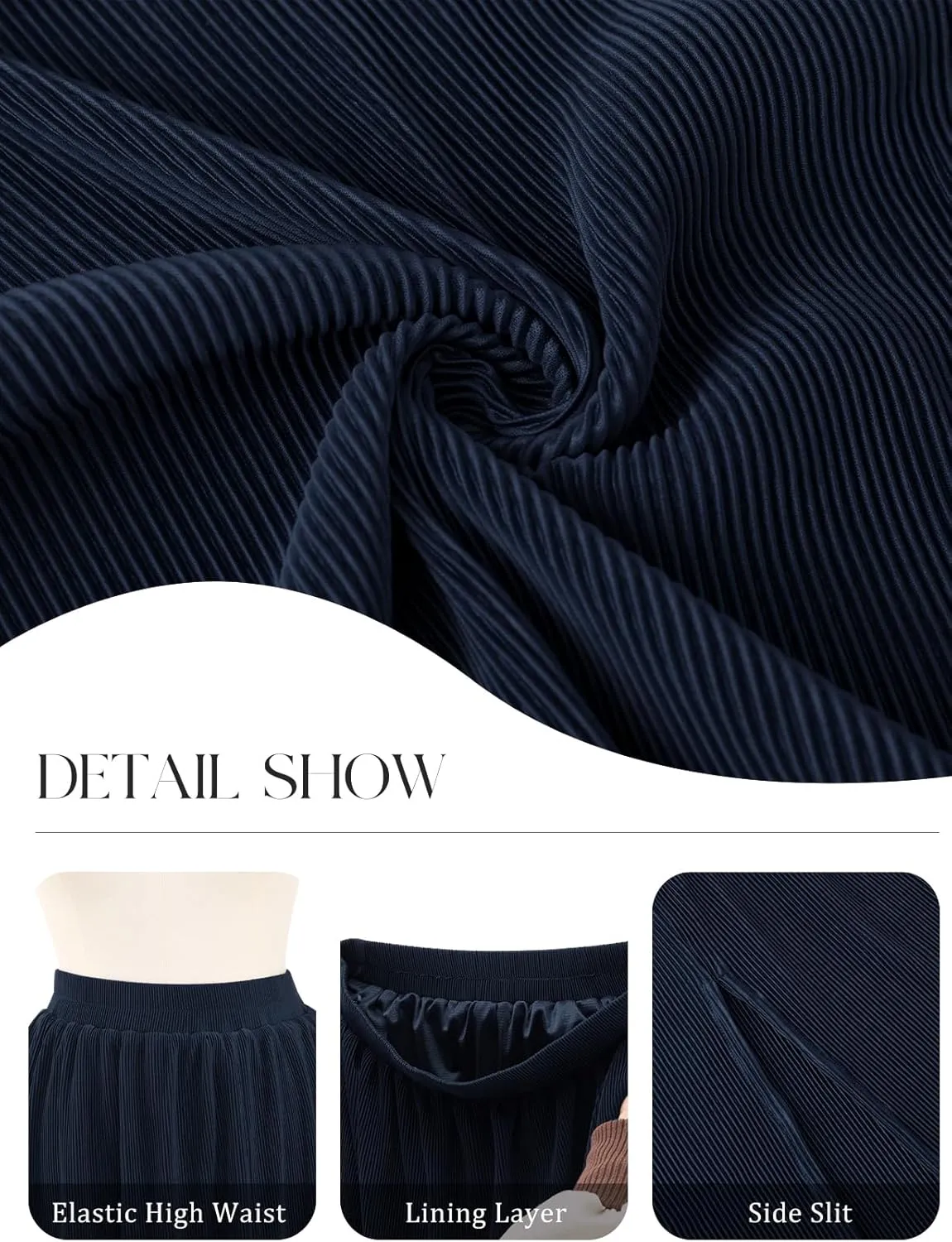 Gardenwed Womens Midi Casual Skirt High Waisted Pleated Flowy A Line Elastic Swing Skirts with Side Slit