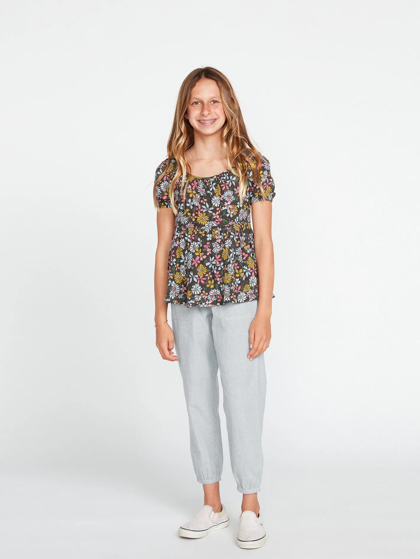 Girls Happy Dazee Short Sleeve Top - Espresso
