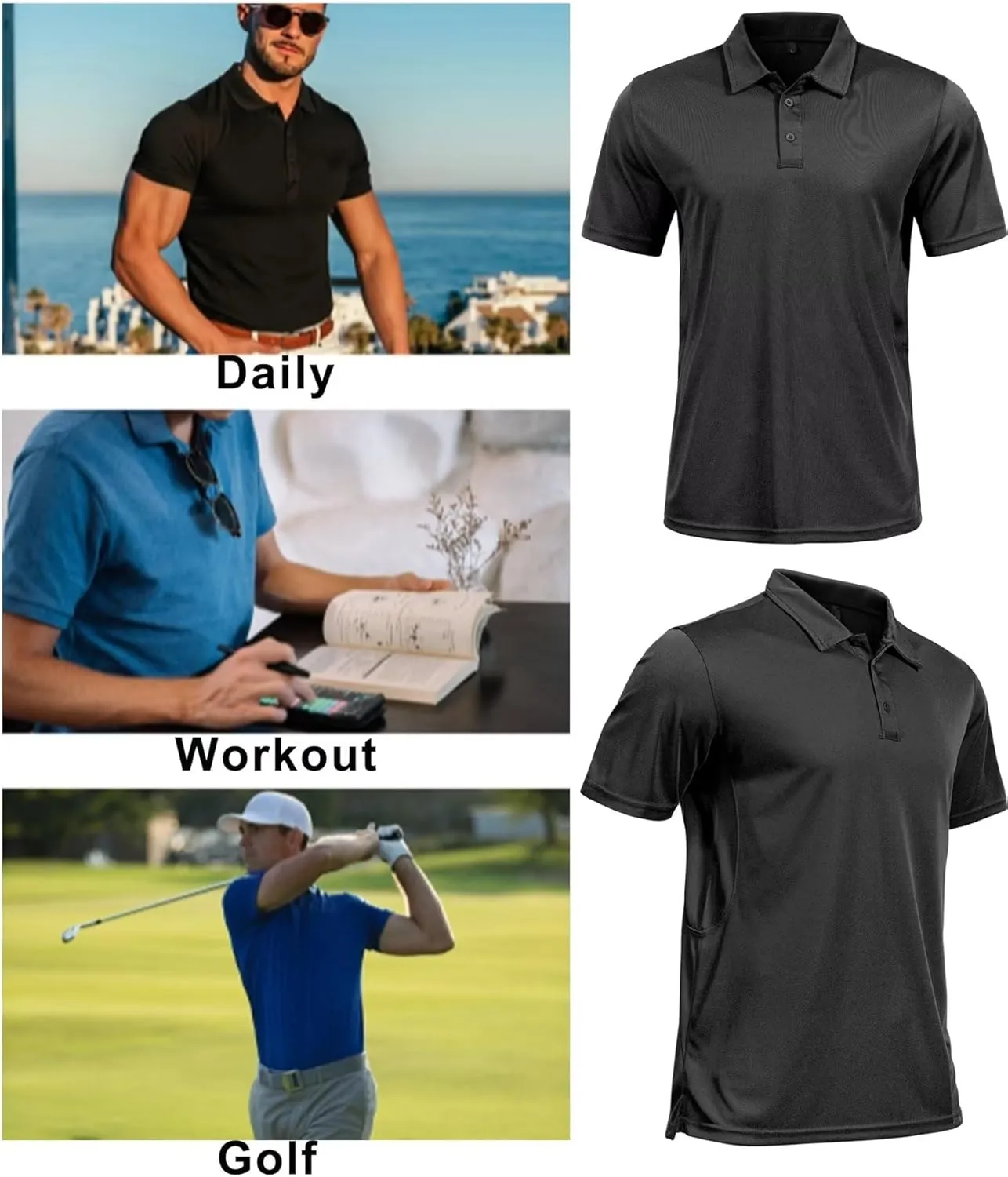 GYMELITE Men's Golf Polo Shirt Short & Long Sleeve Polo Shirts Dry Moisture Wicking Performance Outdoor Casual Collar Shirt