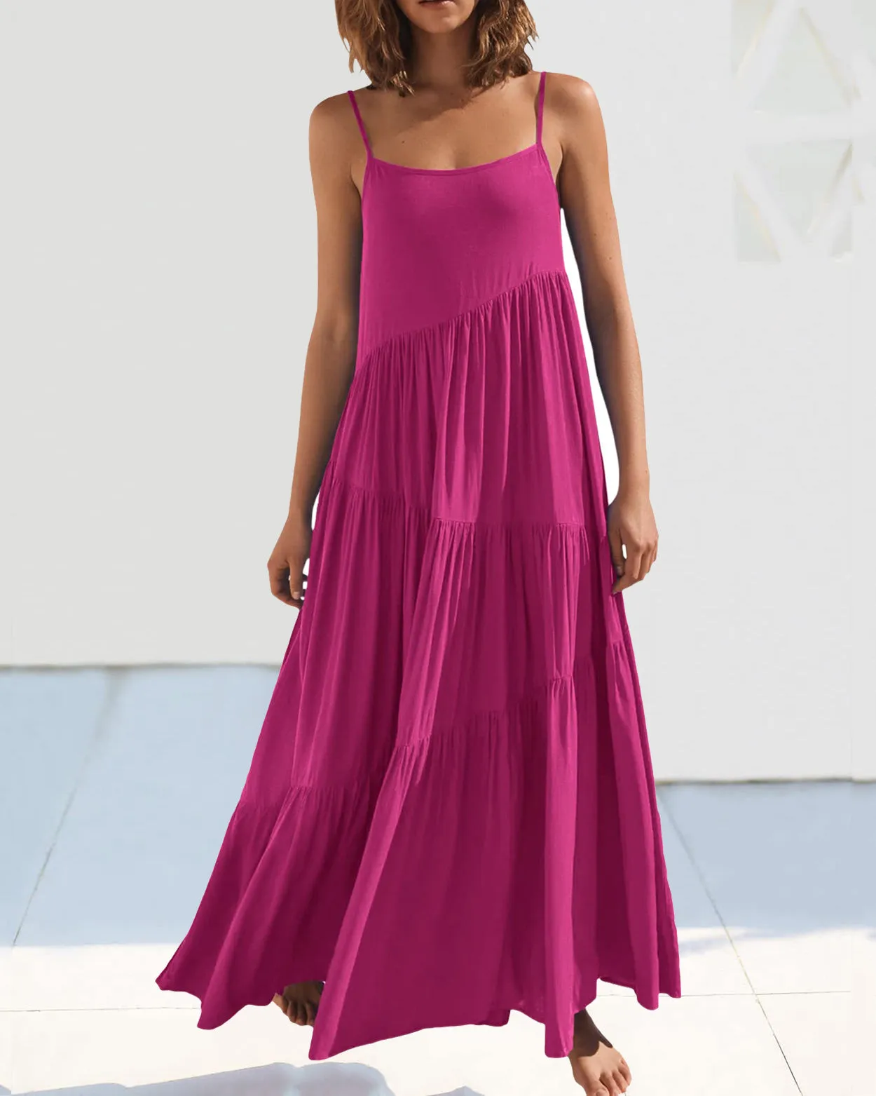 Loose Strap Beach Solid Pleated Dress