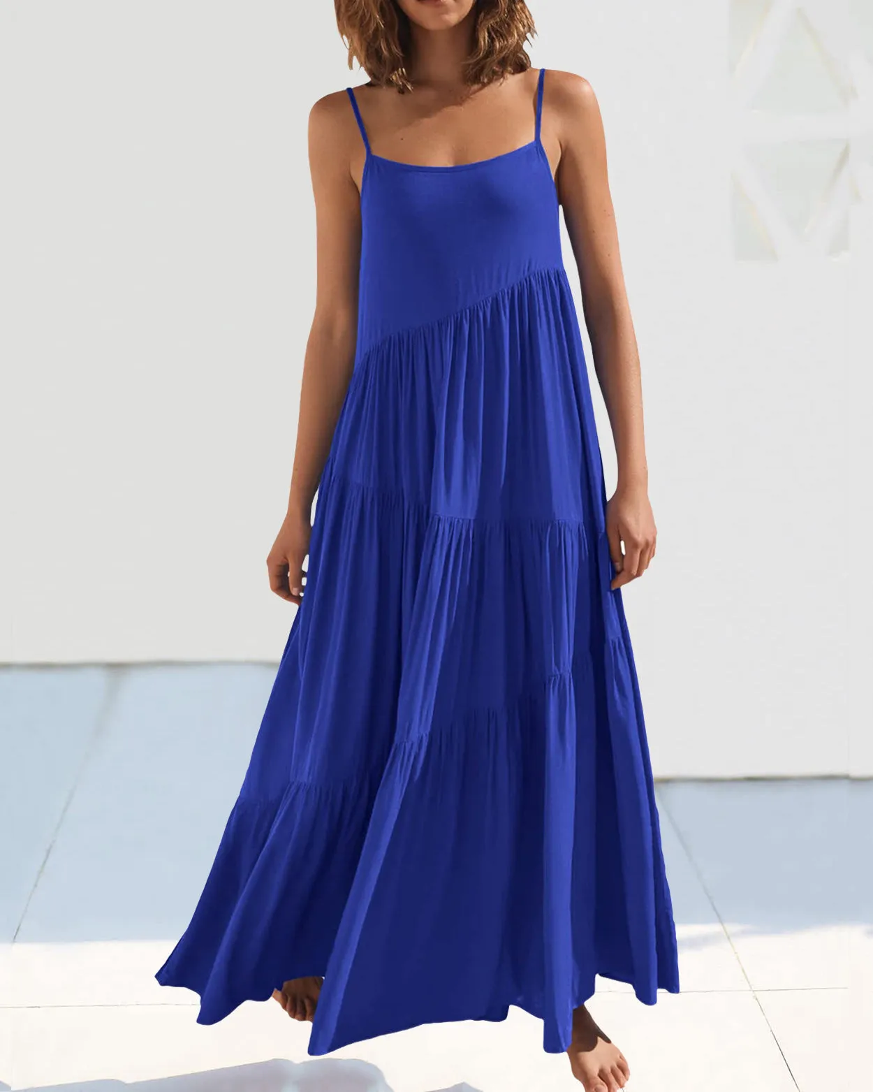 Loose Strap Beach Solid Pleated Dress