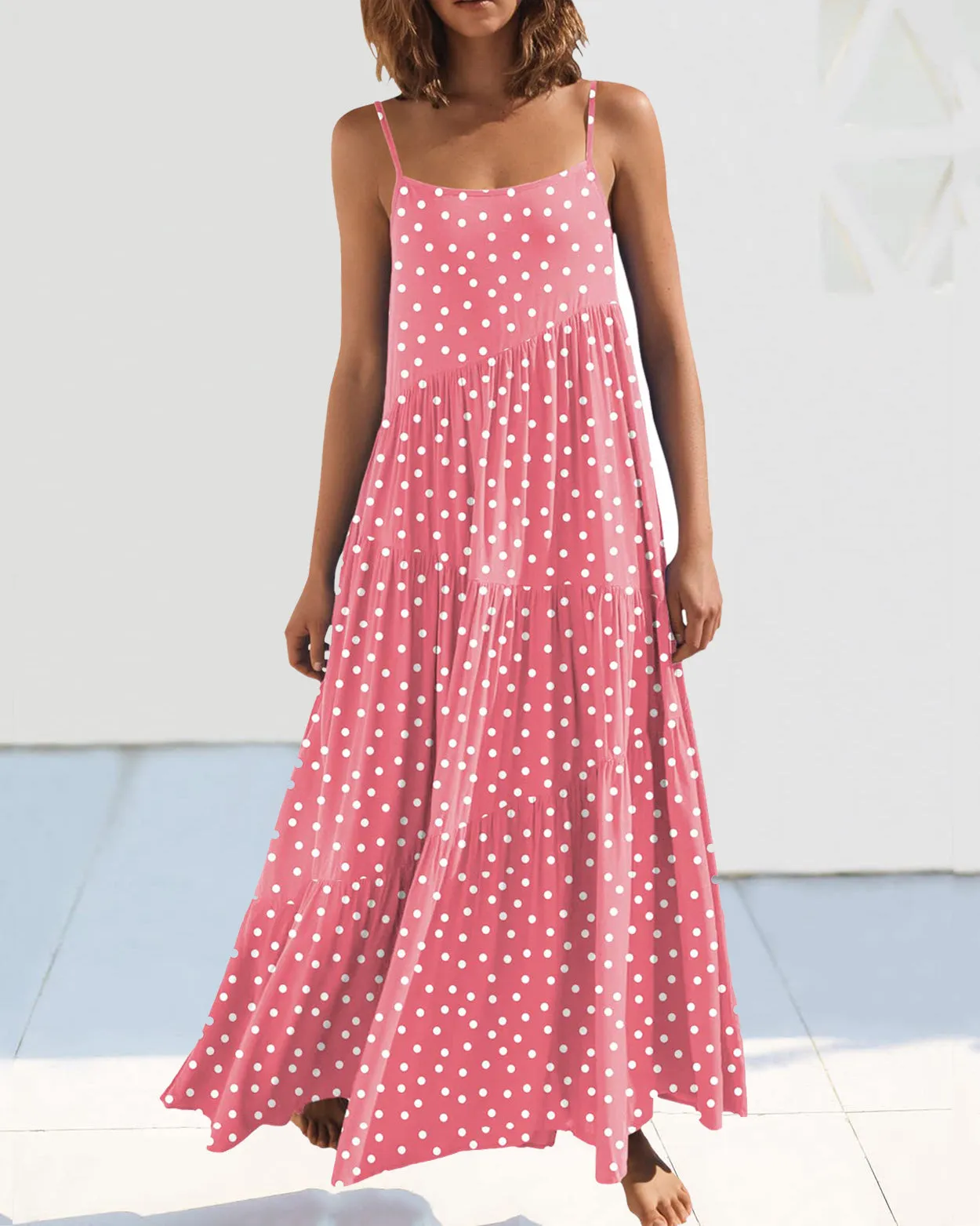 Loose Strap Beach Solid Pleated Dress