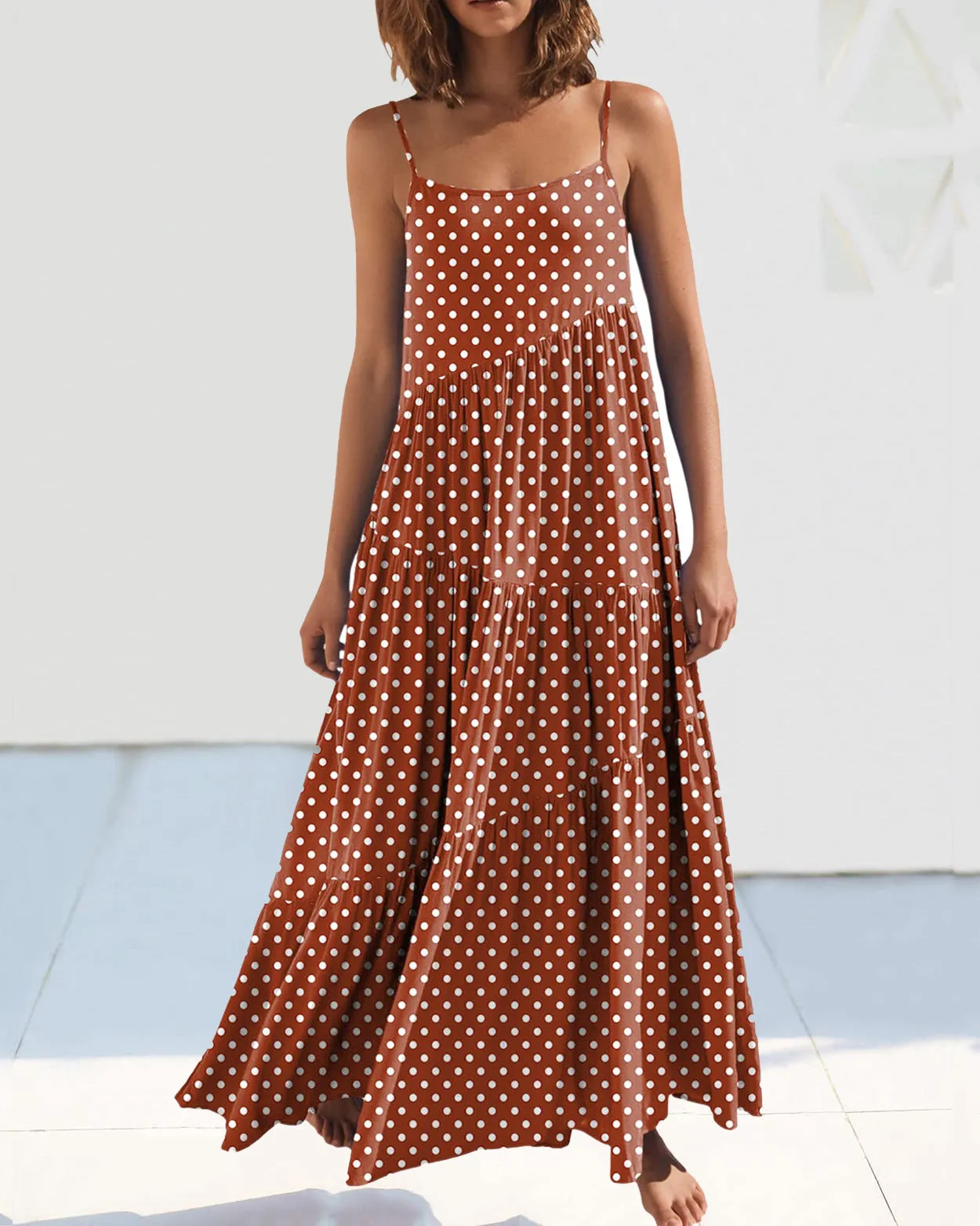 Loose Strap Beach Solid Pleated Dress