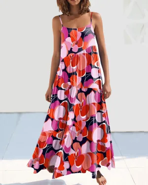 Loose Strap Beach Solid Pleated Dress