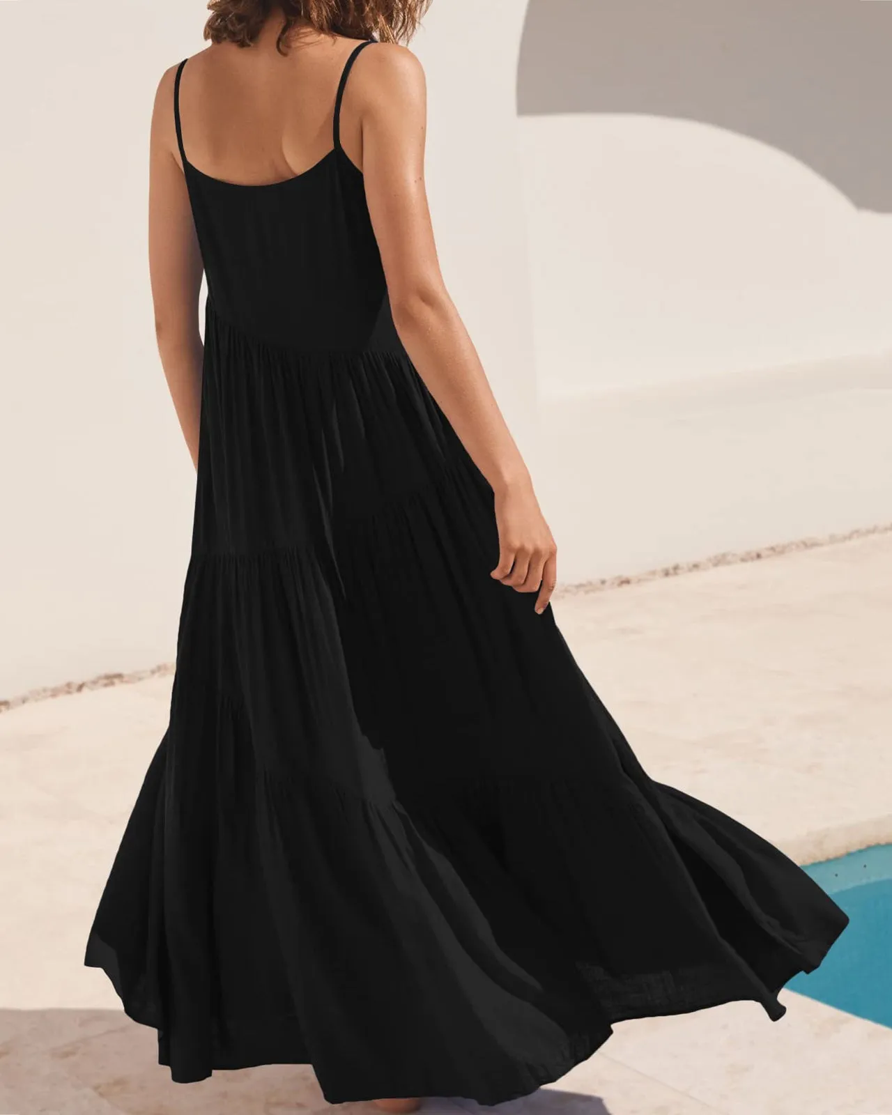 Loose Strap Beach Solid Pleated Dress