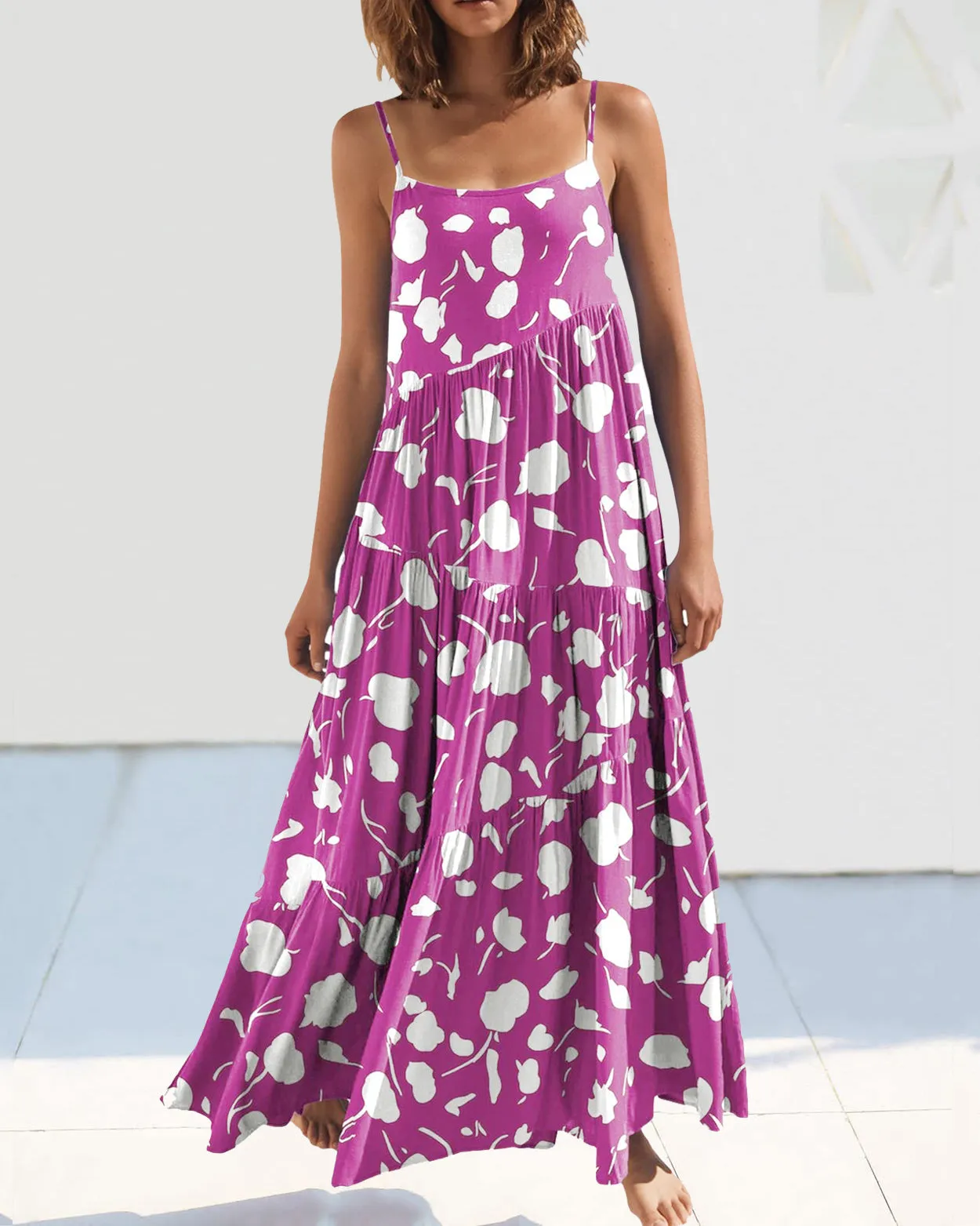 Loose Strap Beach Solid Pleated Dress