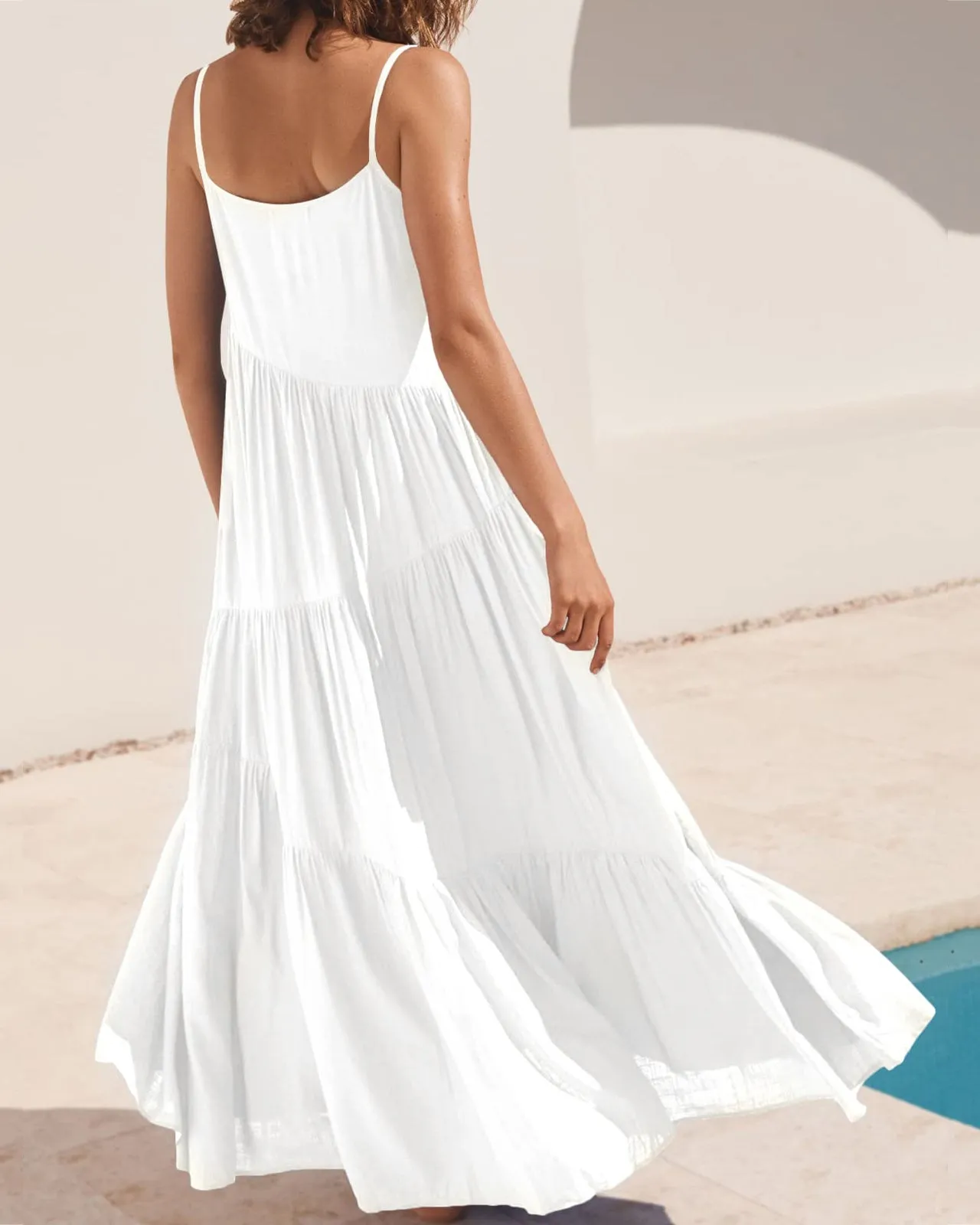 Loose Strap Beach Solid Pleated Dress