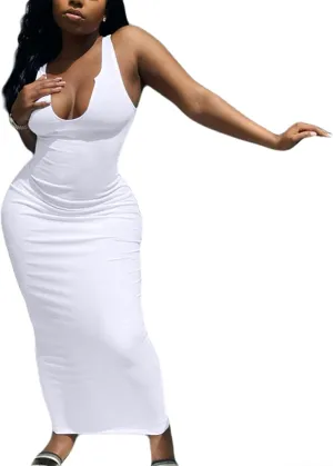 LovelyWholesale Maxi Dress for Women Sexy Sundresses Bodycon Ribbed Tank Dresses Summer Party Dress