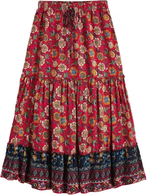Milumia Women Boho Vintage Floral Print Long Skirt Summer Tiered Maxi Skirt