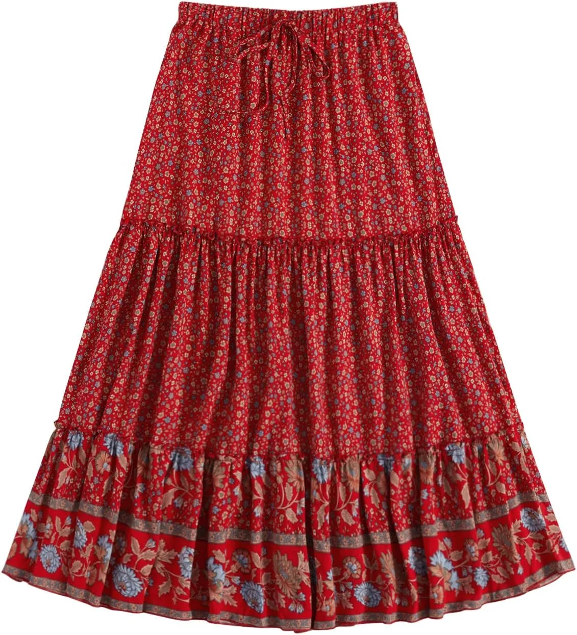 Milumia Women Boho Vintage Floral Print Long Skirt Summer Tiered Maxi Skirt