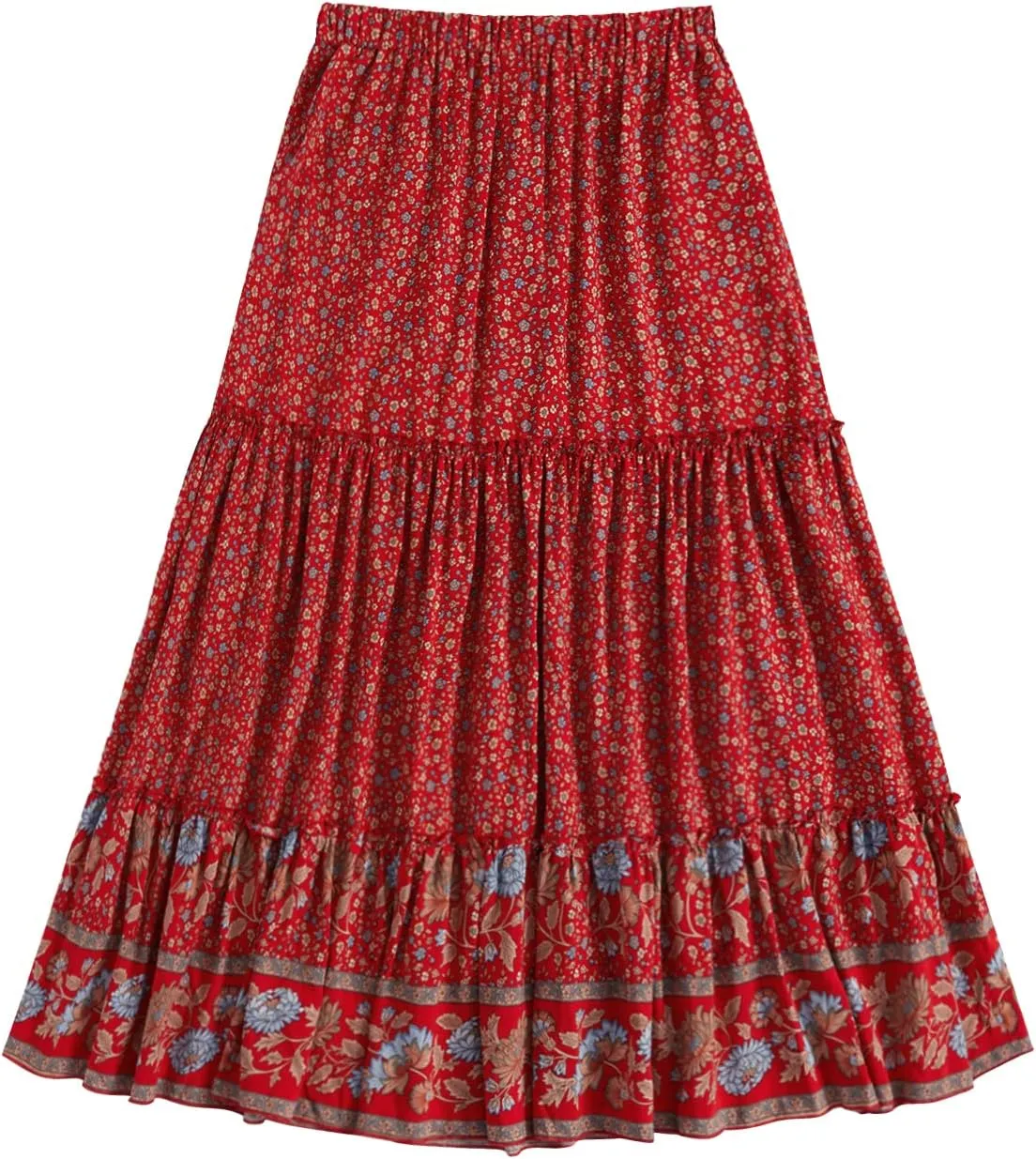 Milumia Women Boho Vintage Floral Print Long Skirt Summer Tiered Maxi Skirt
