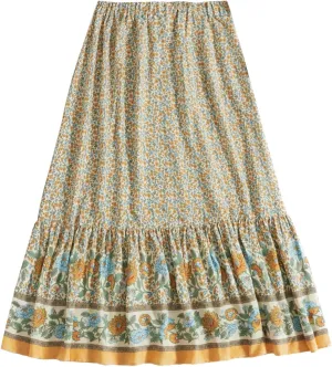 Milumia Women Boho Vintage Floral Print Long Skirt Summer Tiered Maxi Skirt