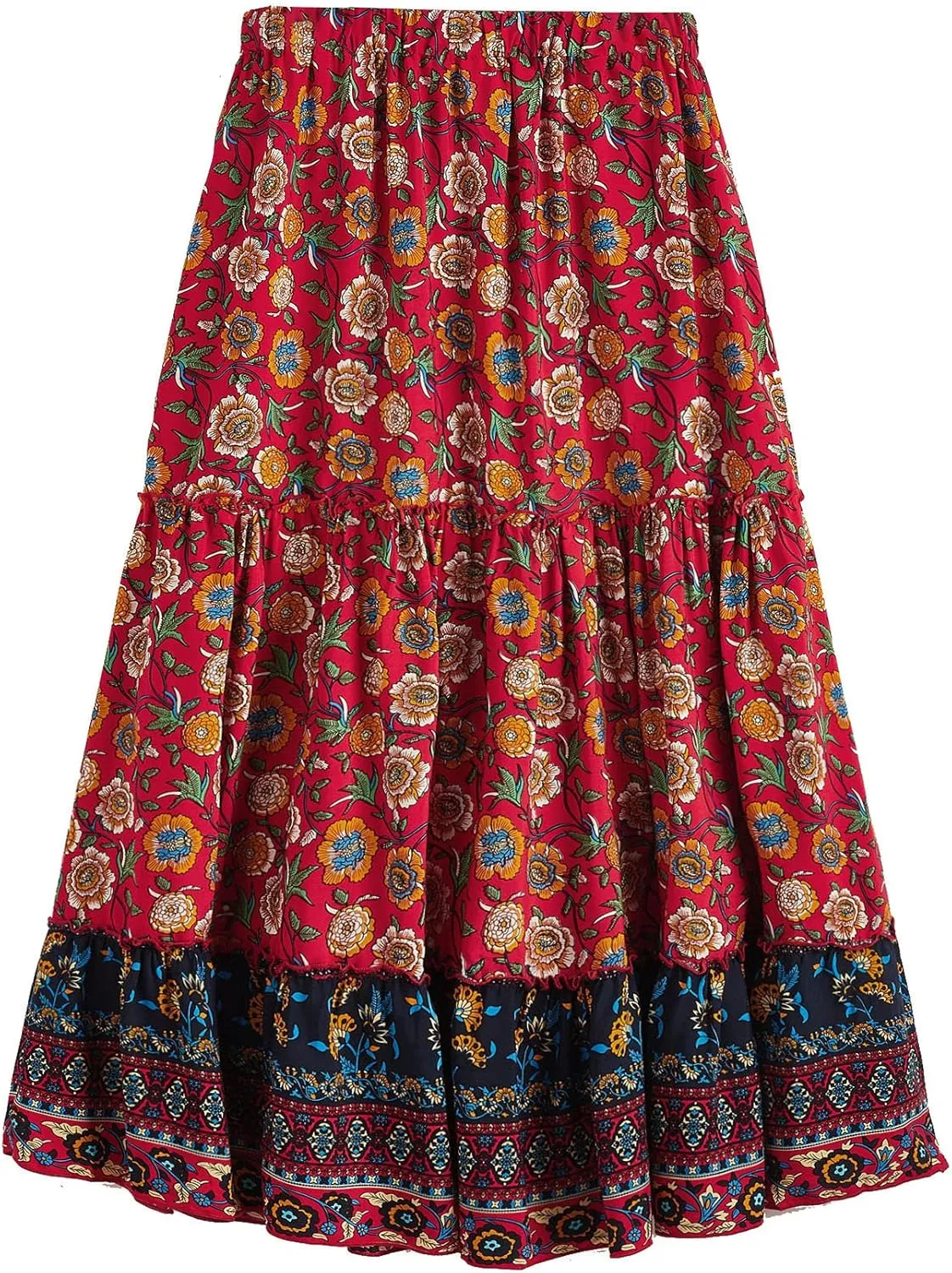 Milumia Women Boho Vintage Floral Print Long Skirt Summer Tiered Maxi Skirt