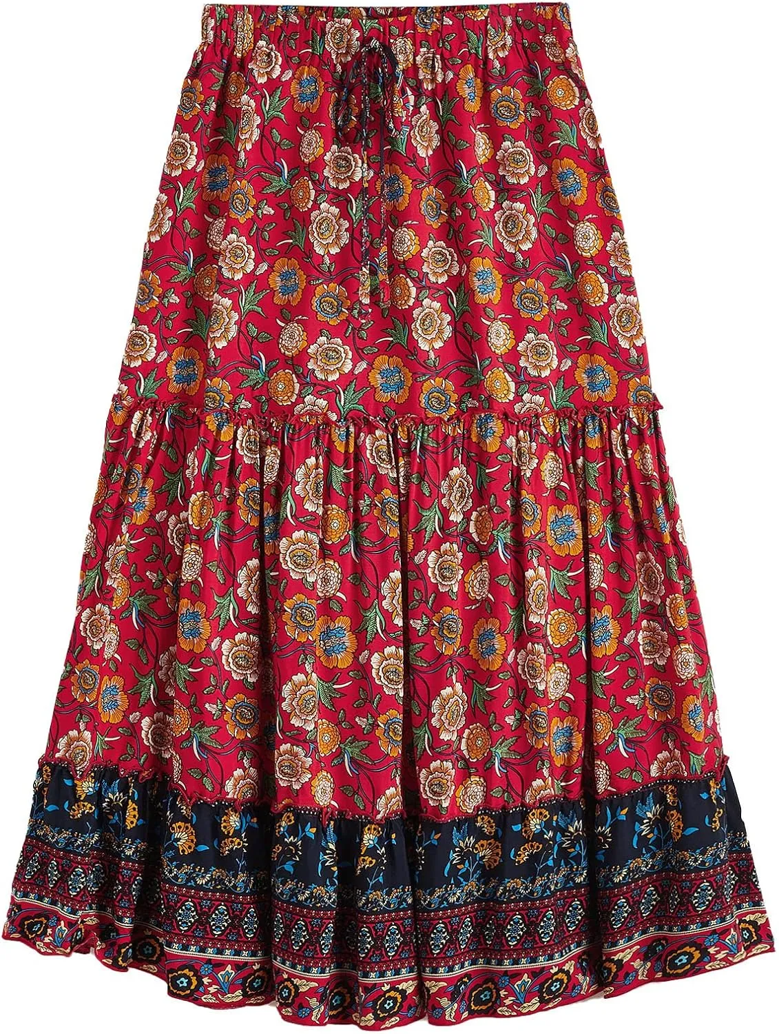 Milumia Women Boho Vintage Floral Print Long Skirt Summer Tiered Maxi Skirt