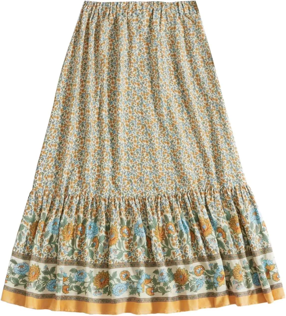 Milumia Women Boho Vintage Floral Print Long Skirt Summer Tiered Maxi Skirt
