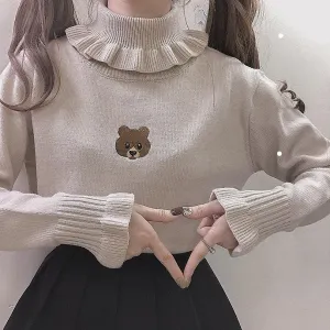 Mocha Bear  Sweater Top Dark Academia Kawaii Academia Y2K Cottagecore Coquette Fairycore Dollette Princesscore