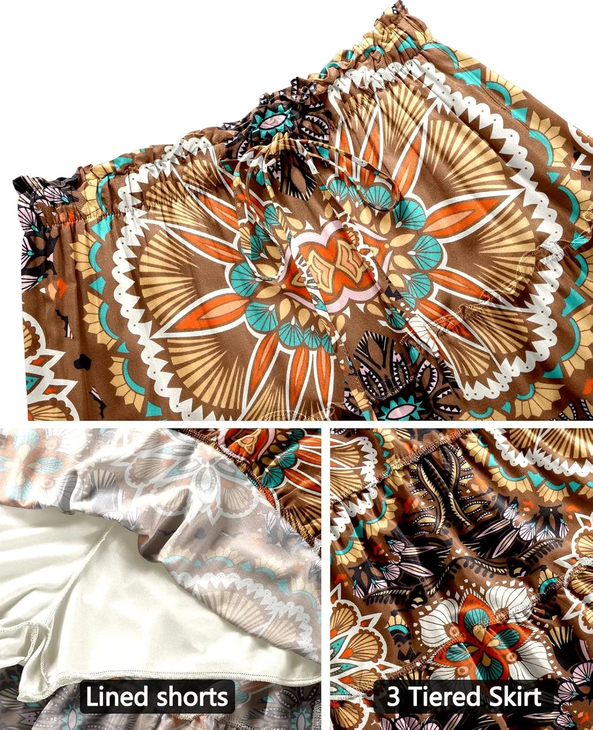 NASHALYLY Women's Summer Boho Floral Print Mini Skirt High Waist Drawstring Tiered Skirts