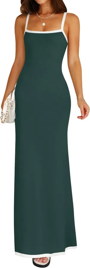 NENONA Women's Spaghetti Strap Bodycon Maxi Dress Sexy Sleeveless Long Party Dresses